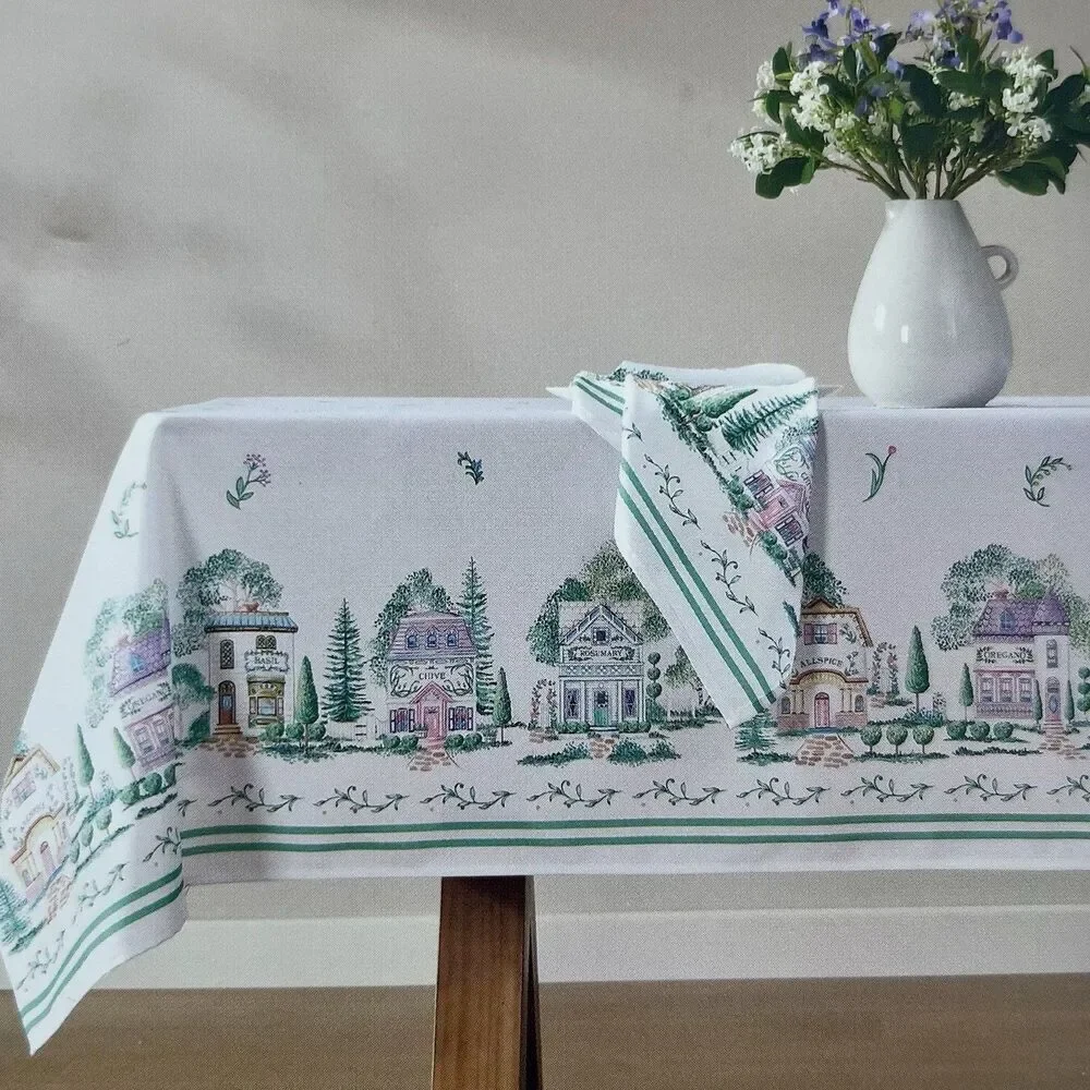 Lenox Spice Village White Tablecloth 60x84 in Cottage Country VIRAL